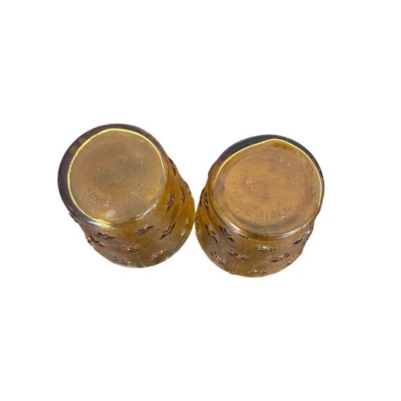 Vintage Pair Of Amber Glass Stars Pattern Handmade, Size 10 Oz. Made in Italy - Picture 4 of 9